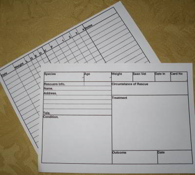 record cards for leveret hand rearing